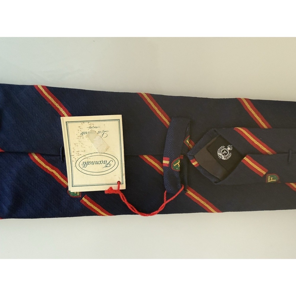 FACONNABLE 100% Silk Tie Hand Made ITALY Designer Blue Striped Logo NWT - Picture 3 of 7